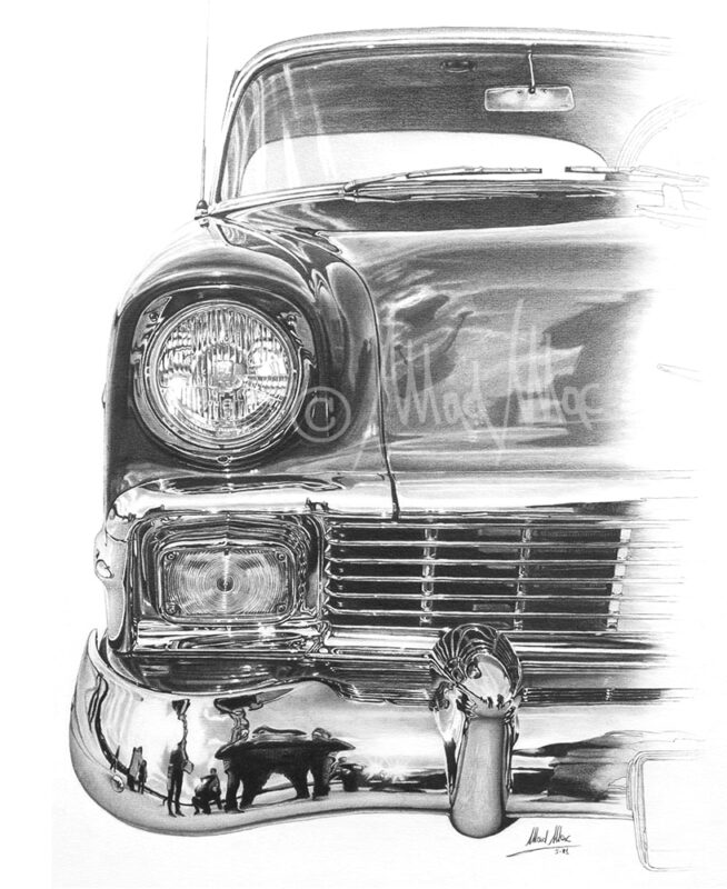 Graphite on paper: Chevrolet Bel Air 1956