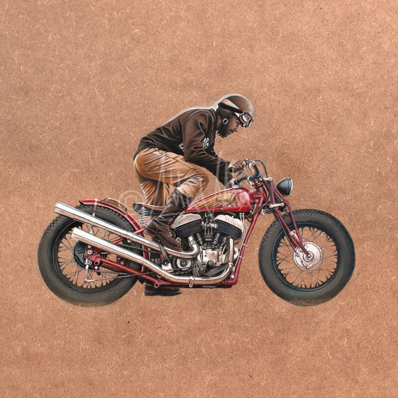 Acrylics on board: Indian Scout Brat Style