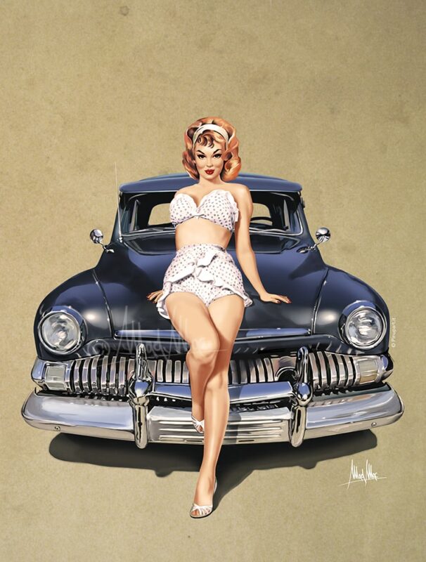Digital: Pin-up with classic car